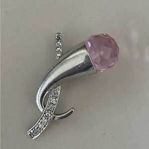 Marked Sterling Silver pendant with pink faceted stone